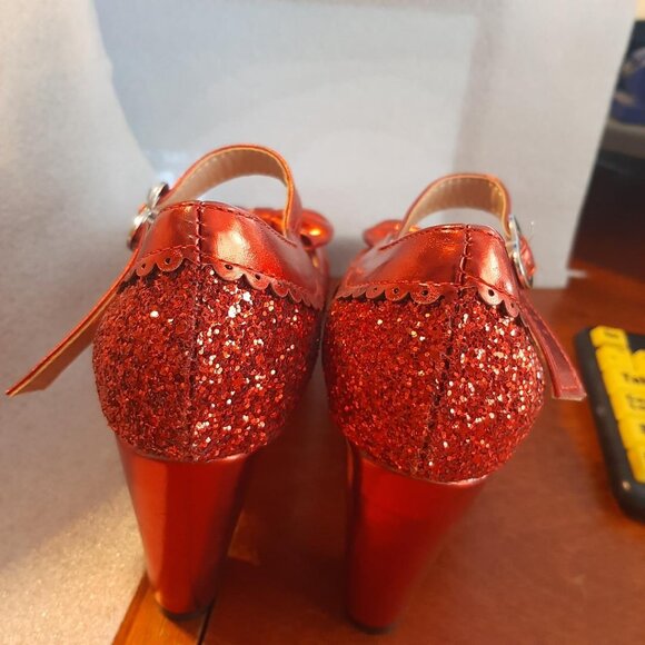 NEW! Mary Jane Round Toe Sequin Bowtie Platform Block Heel Red SzUS11-11.5/ EU42 - Picture 4 of 7